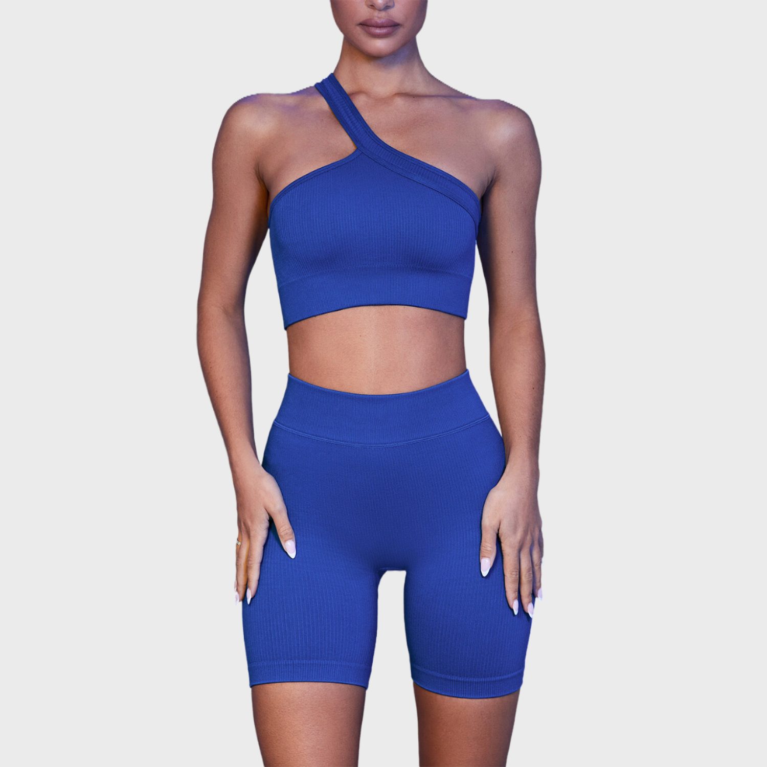 One Shoulder Sportswear Biker Shorts Set