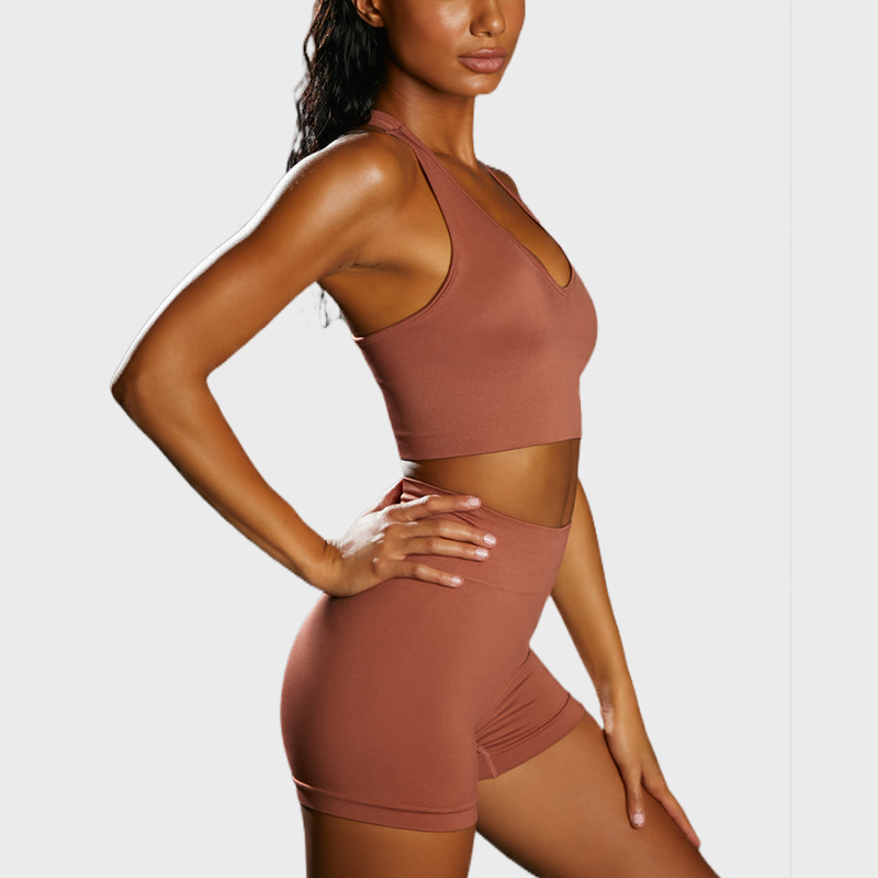 Brown Seamless Mini Shorts Activewear